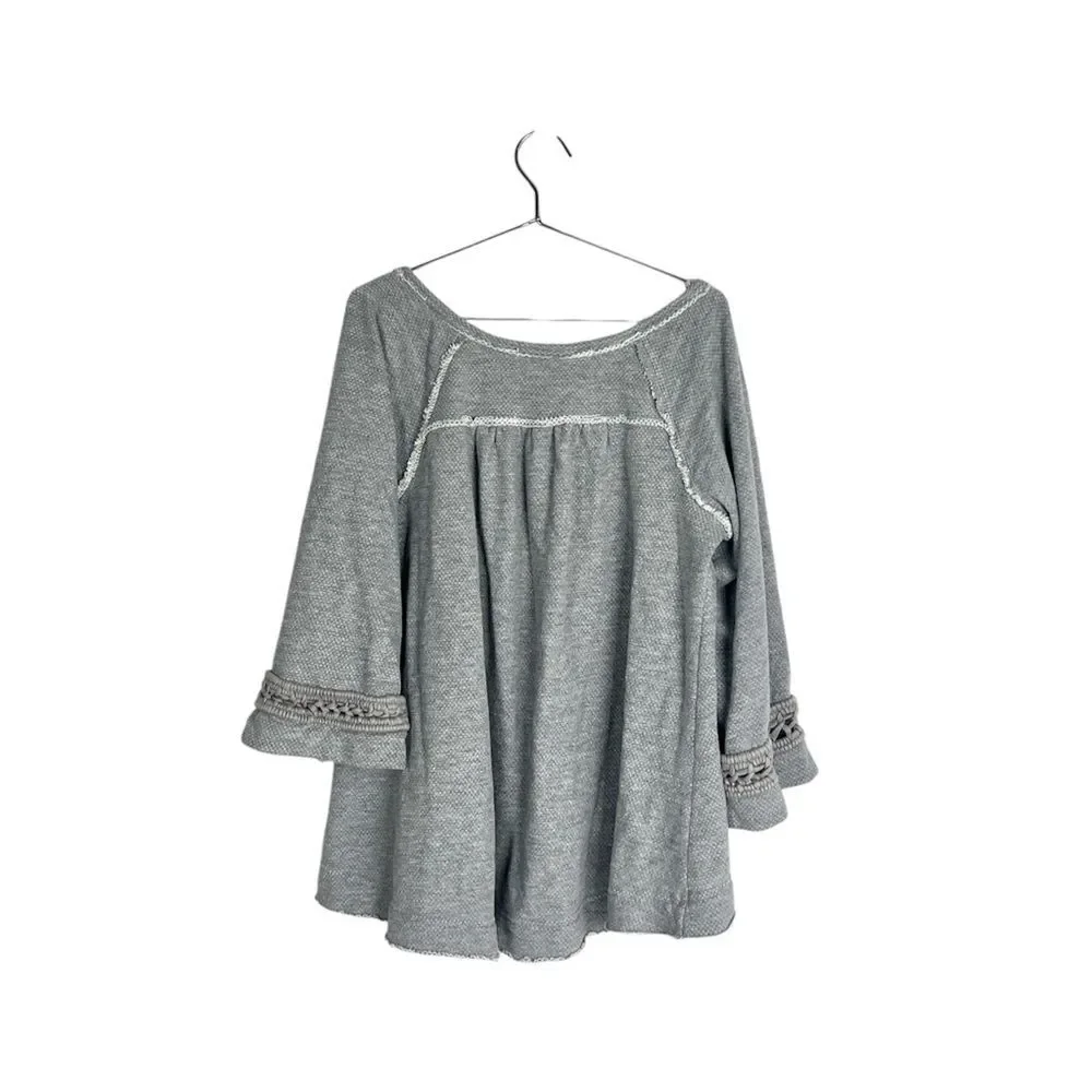 Free People Gray Sweatshirt Lace Accents Inserts Oversized Top